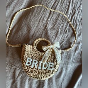Bride Woven Straw Bag with Lace Bow